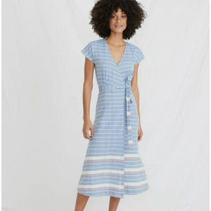 Marine Layer medium blue and white wrap dress